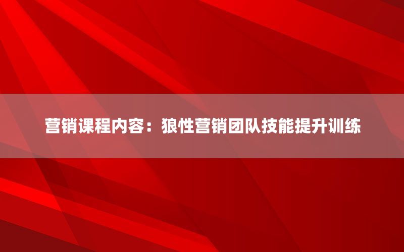 营销课程内容：狼性营销团队技能提升训