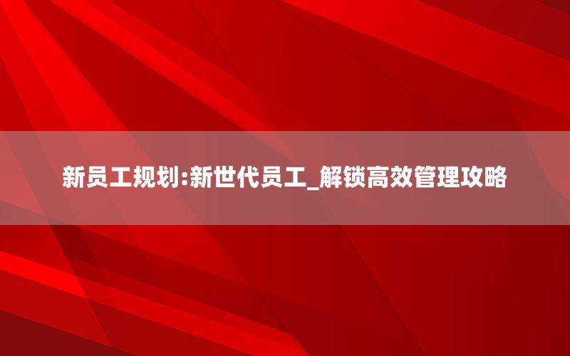 新员工规划:新世代员工_解锁高效管理