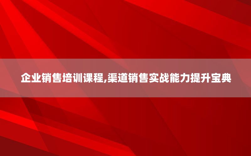 企业销售培训课程,渠道销售实战能力提