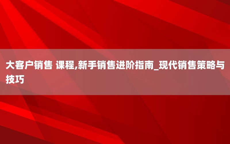 大客户销售 课程,新手销售进阶指南_