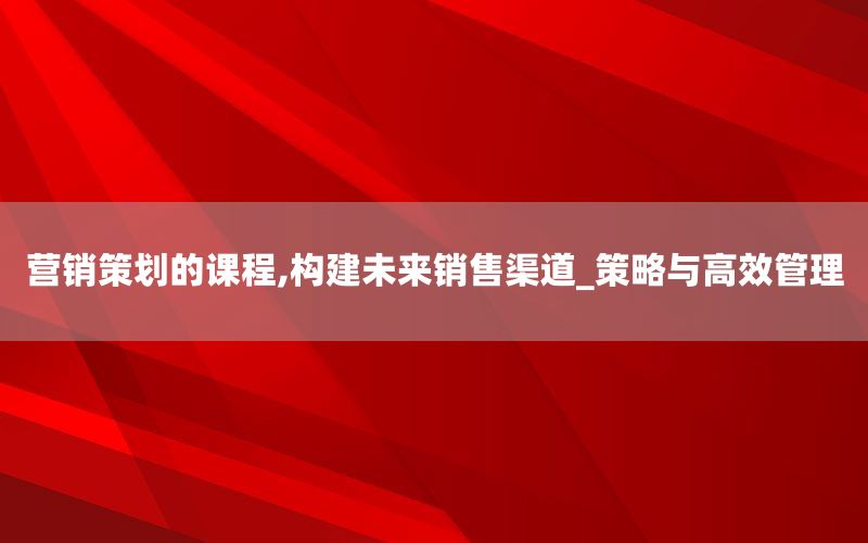 营销策划的课程,构建未来销售渠道_策