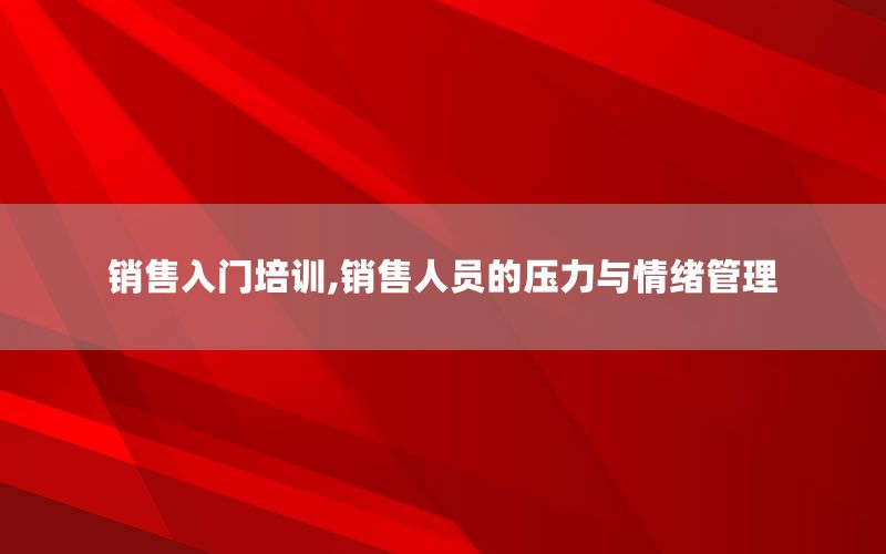 销售入门培训,销售人员的压力与情绪管理