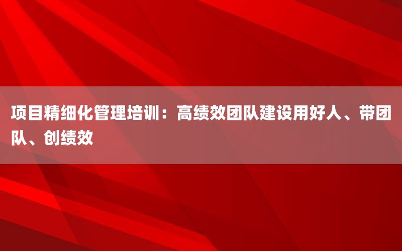 项目精细化管理培训：高绩效团队建设用好人