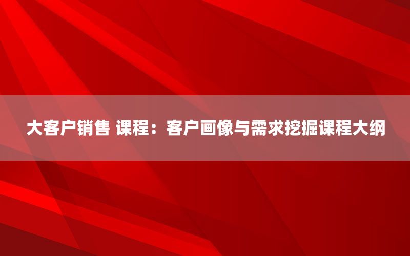 大客户销售 课程：客户画像与需求挖掘课程