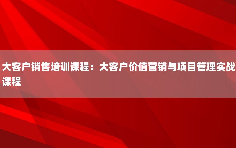 大客户销售培训课程：大客户价值营销与项目