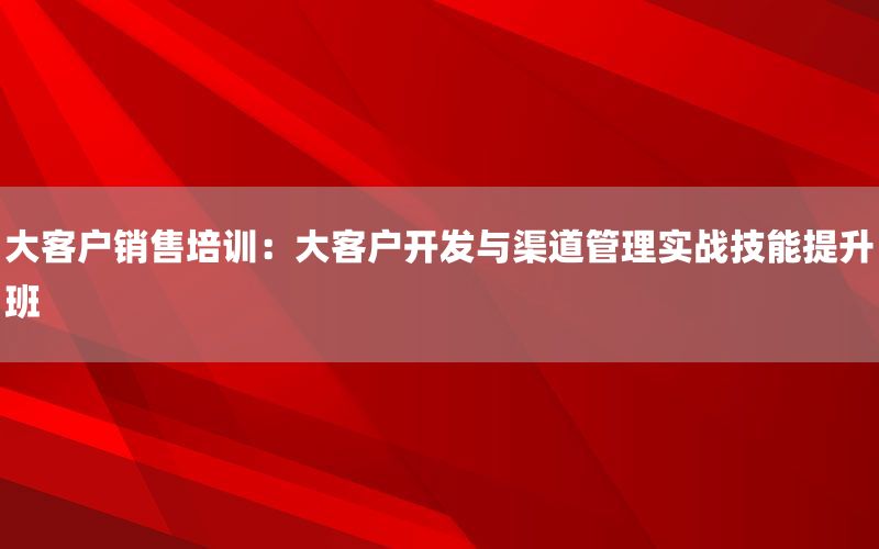 大客户销售培训：大客户开发与渠道管理实战