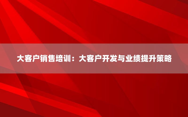 大客户销售培训：大客户开发与业绩提升策略