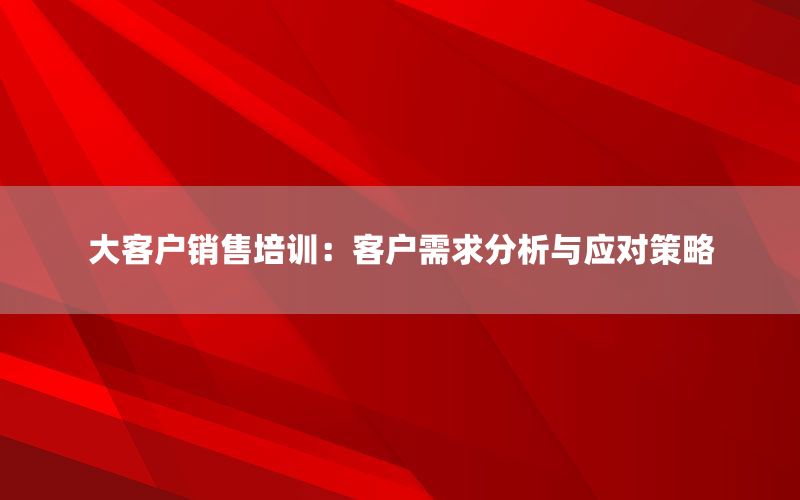 大客户销售培训：客户需求分析与应对策略