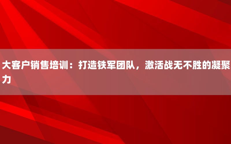 大客户销售培训：打造铁军团队，激活战无不