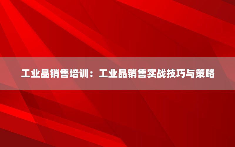 工业品销售培训：工业品销售实战技巧与策略